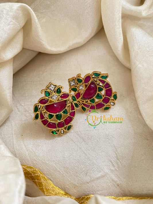 Precious Jadau Kundan Studs -Chandh-Red Green-J1475