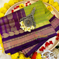 Lime Green Muththu Kattam Silk Cotton Saree - Kattam and Checks Handloom -VS3183