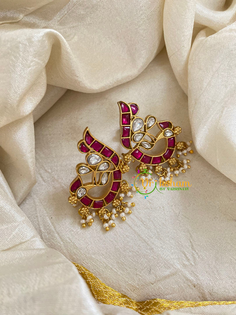 Precious Jadau Kundan Studs-Peacock-Pearls -J1465