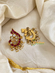 Precious Jadau Kundan Studs-Peacock-Pearls -J1465