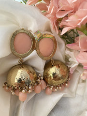 Designer Peach Jhumkas -Pastel Peach Beads-G2710