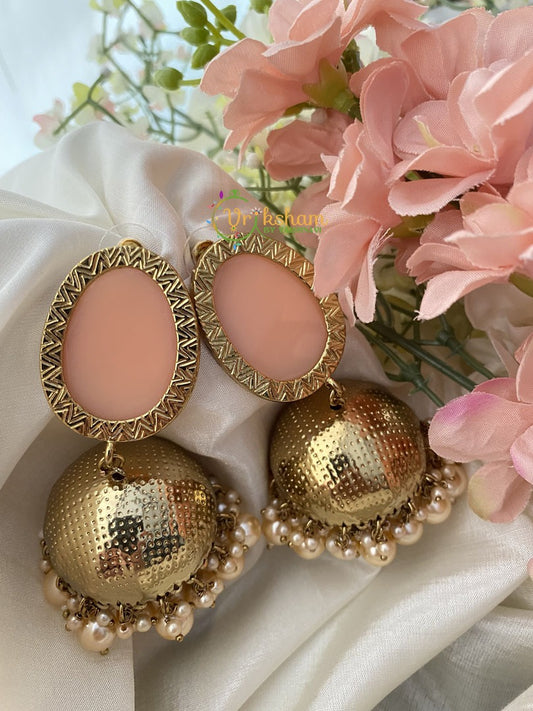 Fancy Designer Peach Jhumkas -Pearls-G2529