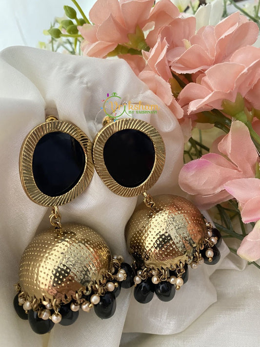 Fancy Designer Black Jhumkas -Black Beads-G2527