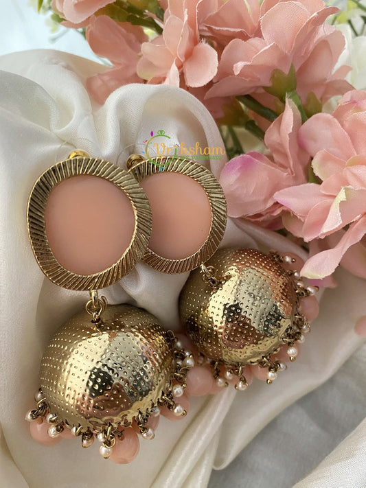 Fancy Designer Peach Jhumkas -Pastel Peach Beads-G2525