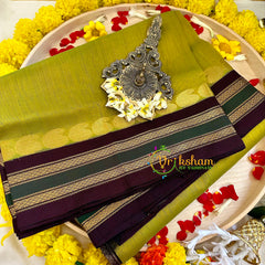 Light Green with Arakku and Green Border Silk Cotton Saree -Handloom -VS3197