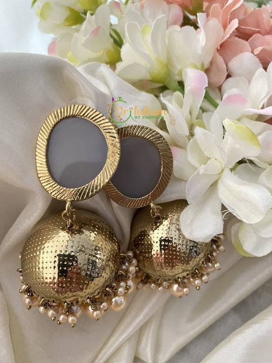 Fancy Designer Grey Jhumkas -Pearls -G2524