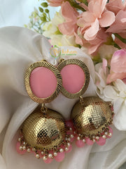 Fancy Designer Pink Jhumkas -Pastel Pink Beads-G2526