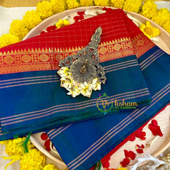 Kumkum Red Muththu Kattam Silk Cotton Saree with Pure Silk Border - Kattam and Checks Handloom -VS3184