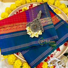 Kumkum Red Muththu Kattam Silk Cotton Saree with Pure Silk Border - Kattam and Checks Handloom -VS3184