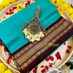 Aqua Blue with Brown Silk Cotton Saree -Handloom -VS3199