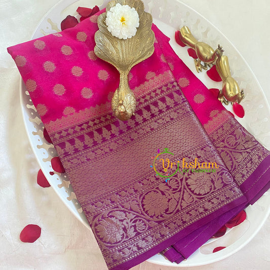 Pink with Purple Kora Organza Soft Silk Saree-VS2258