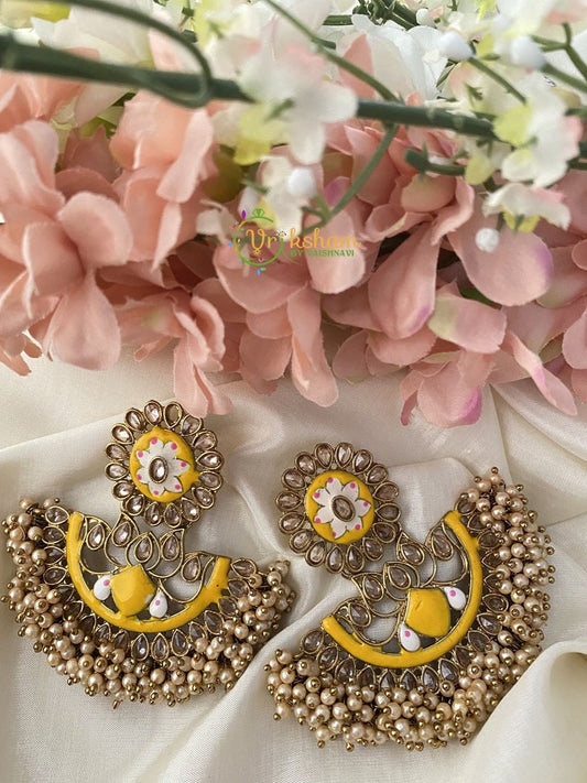 Meenakari Designer Danglers-Yellow-G2494