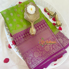 Light Green with Purple Kora Organza Soft Silk Saree-VS2259