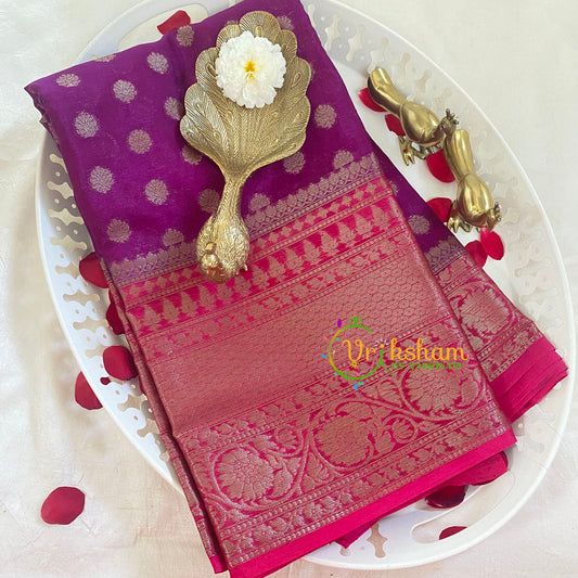Purple with Pink Kora Organza Soft Silk Saree-VS2260