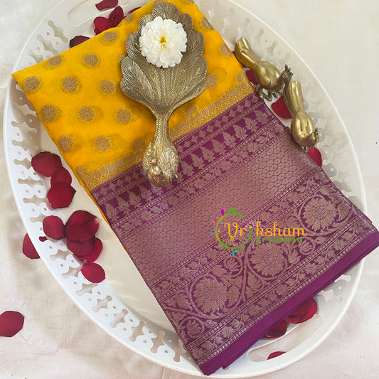 Yellow with Purple Kora Organza Soft Silk Saree-VS2261