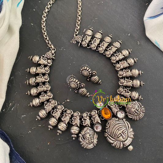 Yellow Stone Oxidized Kolhapuri Durga Neckpiece -S564