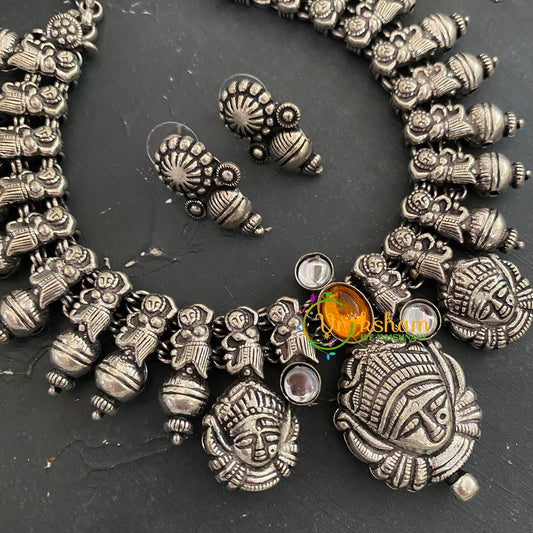 Yellow Stone Oxidized Kolhapuri Durga Neckpiece -S564