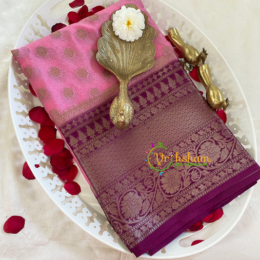Rose with Purple Kora Organza Soft Silk Saree-VS2255