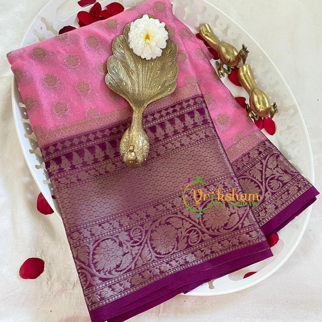 Rose with Purple Kora Organza Soft Silk Saree-VS2255