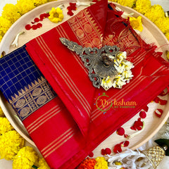 Dark Blue Muththu Kattam Silk Cotton Saree with Pure Silk Border - Kattam and Checks Handloom -VS3187