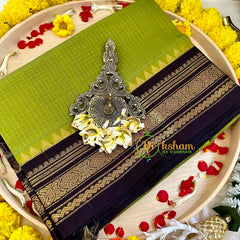 Lime Green Podi Kattam Vairaoosi Silk Cotton Saree - Kattam and Checks Handloom -VS3191