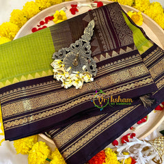 Lime Green Podi Kattam Vairaoosi Silk Cotton Saree - Kattam and Checks Handloom -VS3191