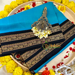 Light Blue with Deep Blue Border Silk Cotton Saree -Handloom -VS3198