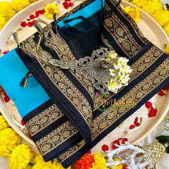 Light Blue with Deep Blue Border Silk Cotton Saree -Handloom -VS3198