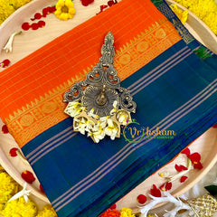 Saffron Muthtu Kattam Silk Cotton Saree with Pure Silk Border - Kattam and Checks Handloom -VS3189