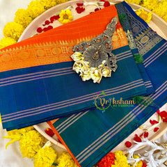 Saffron Muthtu Kattam Silk Cotton Saree with Pure Silk Border - Kattam and Checks Handloom -VS3189