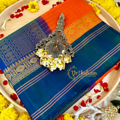 Saffron Muthtu Kattam Silk Cotton Saree with Pure Silk Border - Kattam and Checks Handloom -VS3189