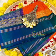 Saffron Muthtu Kattam Silk Cotton Saree with Pure Silk Border - Kattam and Checks Handloom -VS3189