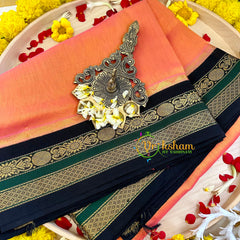 Light Orange with Deep Blue Green Silk Cotton Saree -Handloom -VS3196