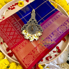 Royal Blue Mayil Kattam Silk Cotton Saree - Kattam and Checks Handloom -VS3190