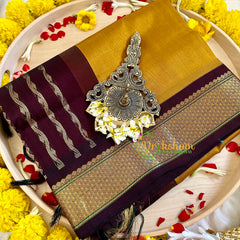 Mustard Yellow with Deep Maroon Border Silk Cotton Saree -Handloom -VS3205