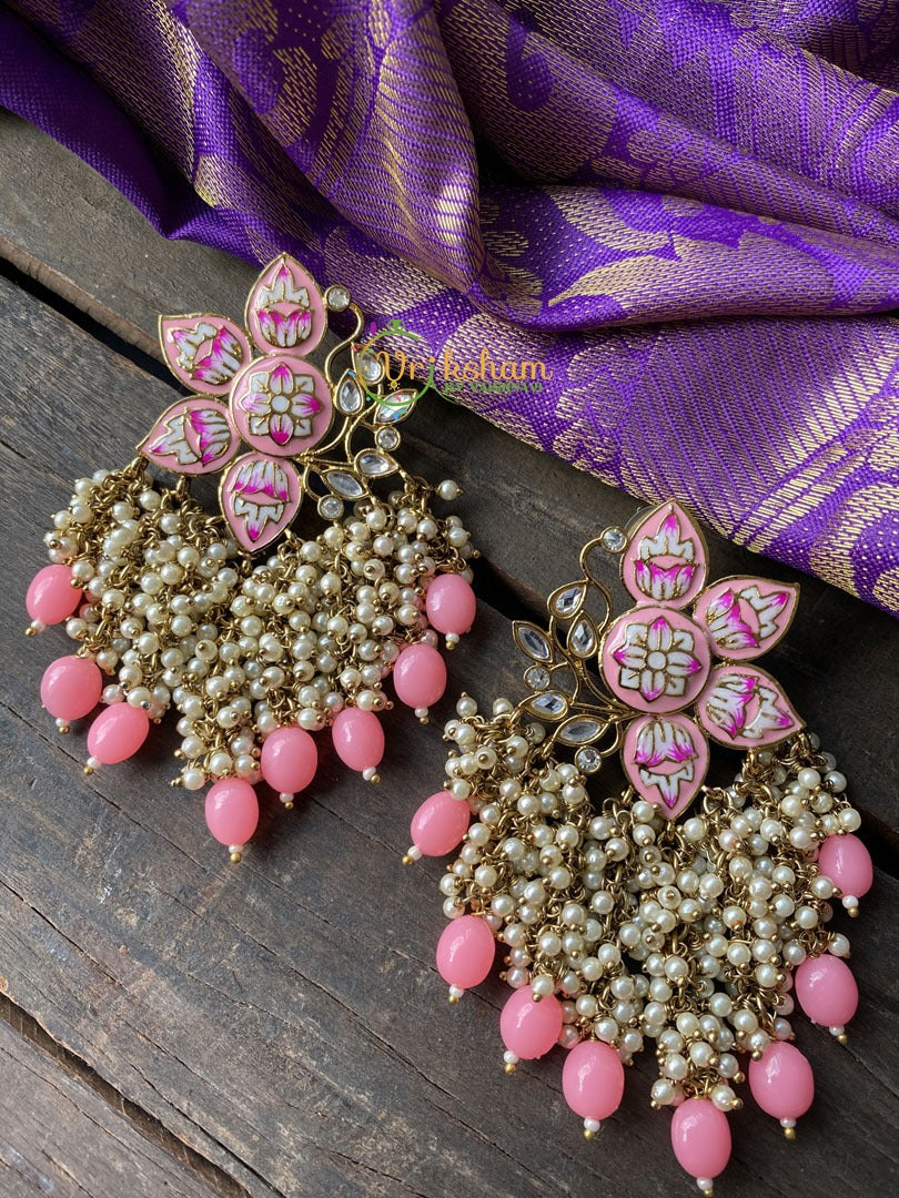 Meenakari Cluster Pearl Earrings -Pink -G110