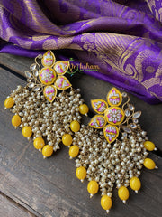 Meenakari Cluster Pearl Earrings -Yellow -G114