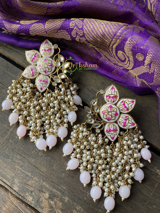 Meenakari Cluster Pearl Earrings -Beige -G105