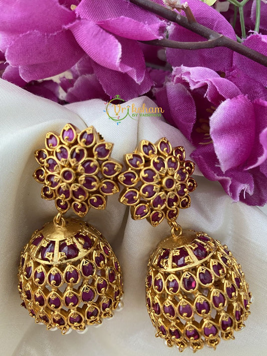 Precious Kemp Jumbo Jhumkas -Red-G2476