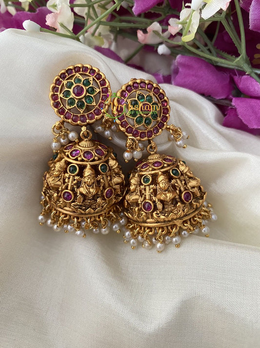 Premium Matt Stone Lakshmi Jhumkas -Red Green -G2476