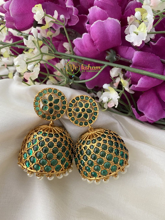 Precious Kemp Jumbo Jhumkas -Green -G2475