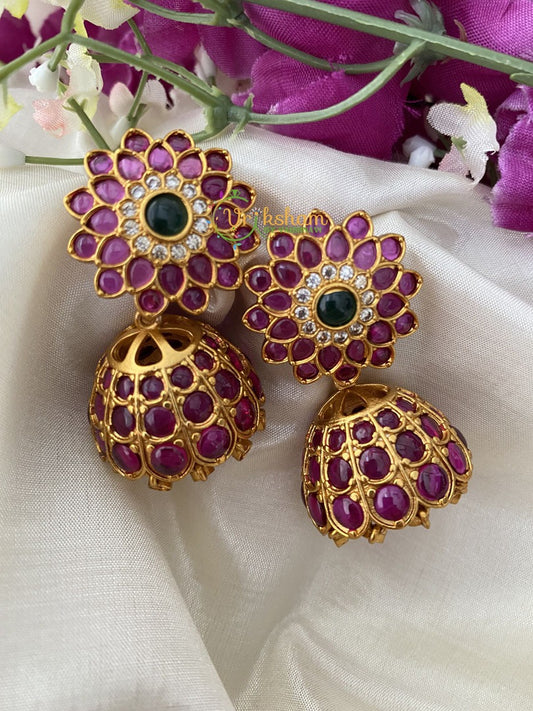 Precious Kemp Jhumkas Regular Size-Red Green -G2478