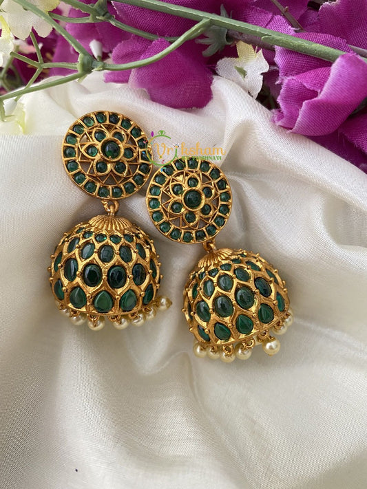 Precious Kemp Jhumkas Regular Size-Green -G2479