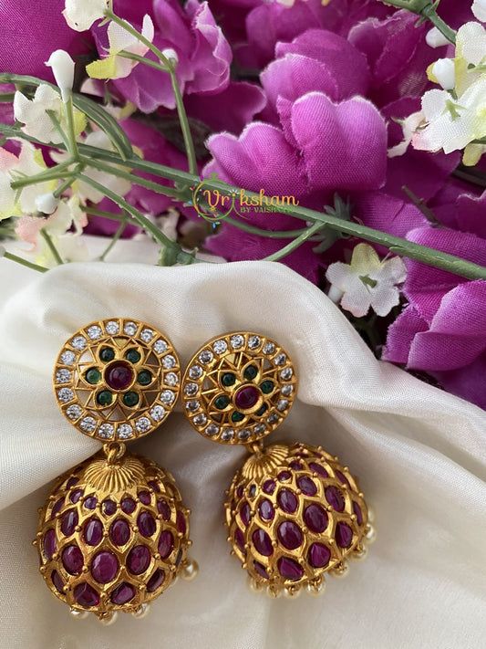 AD Stone Jhumkas Regular Size-White Red Green -G2482