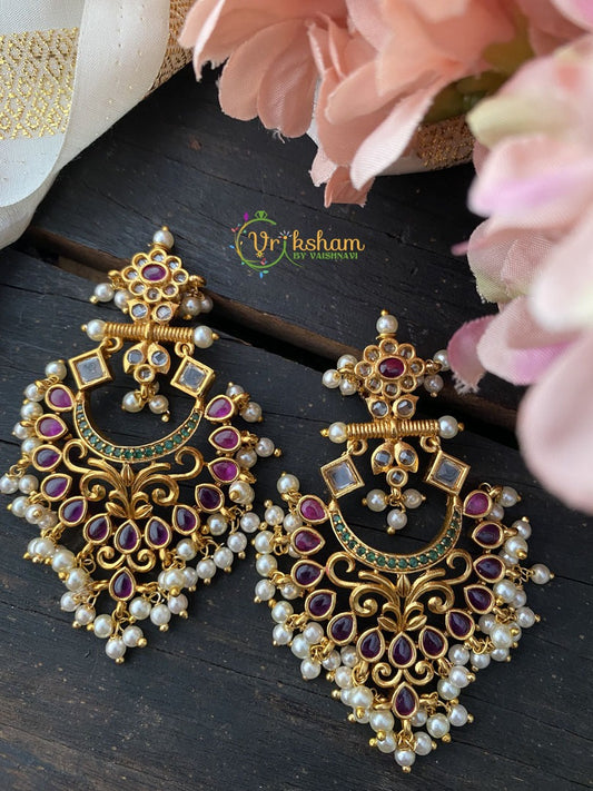 Premium Stone Studded Danglers-Pearl -G2502