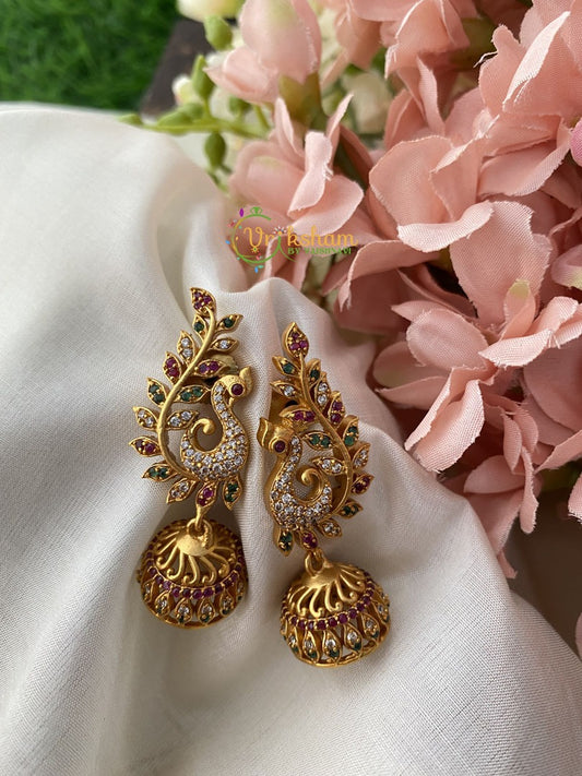 Premium AD Stone Peacock Jhumkas -G2477