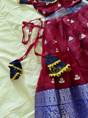 Maroon Blue Indian Traditional Girls Lehenga Set -VS904