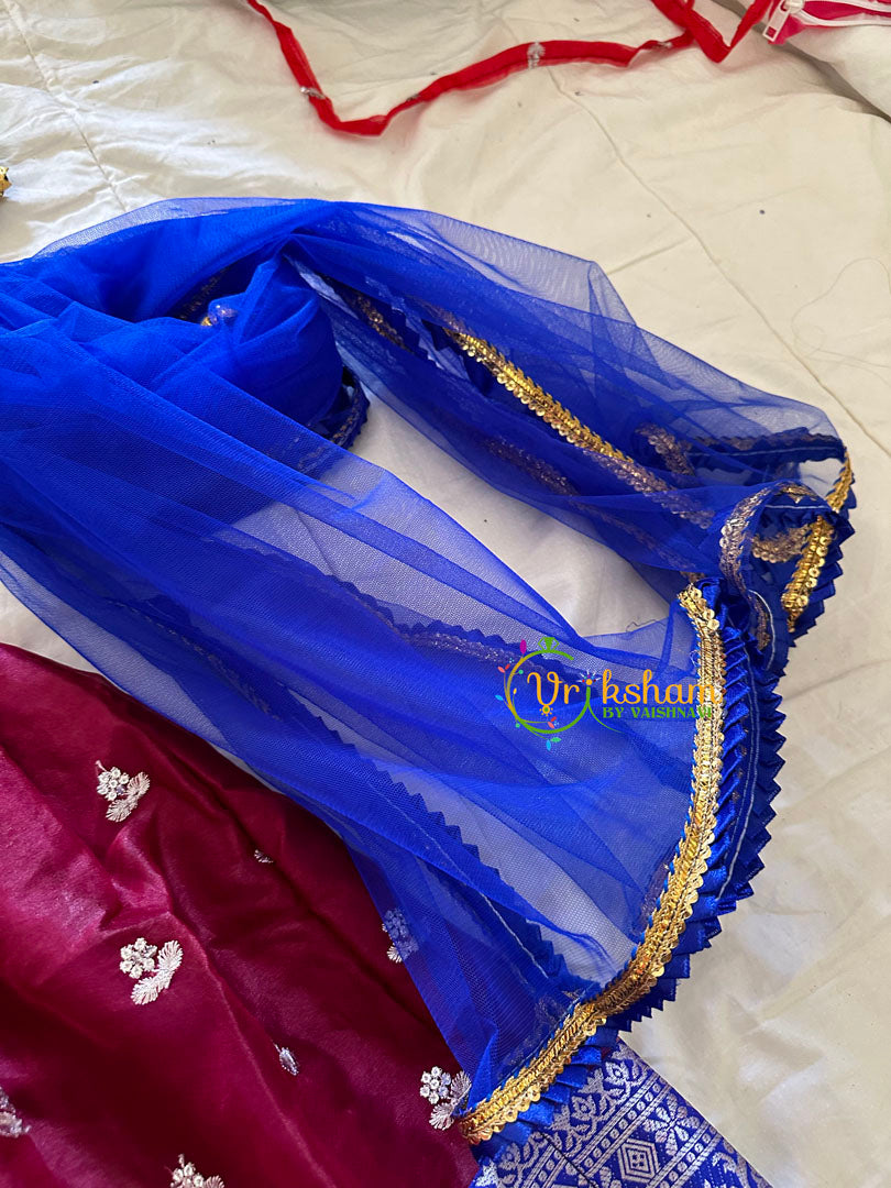 Maroon Blue Indian Traditional Girls Lehenga Set -VS904