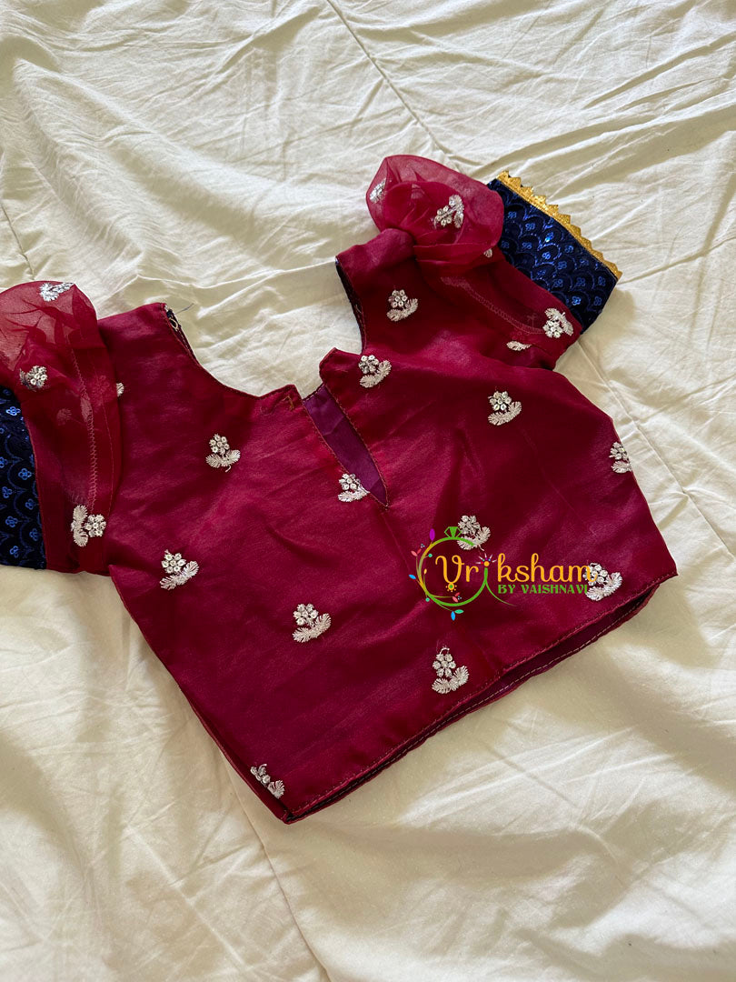 Maroon Blue Indian Traditional Girls Lehenga Set -VS904