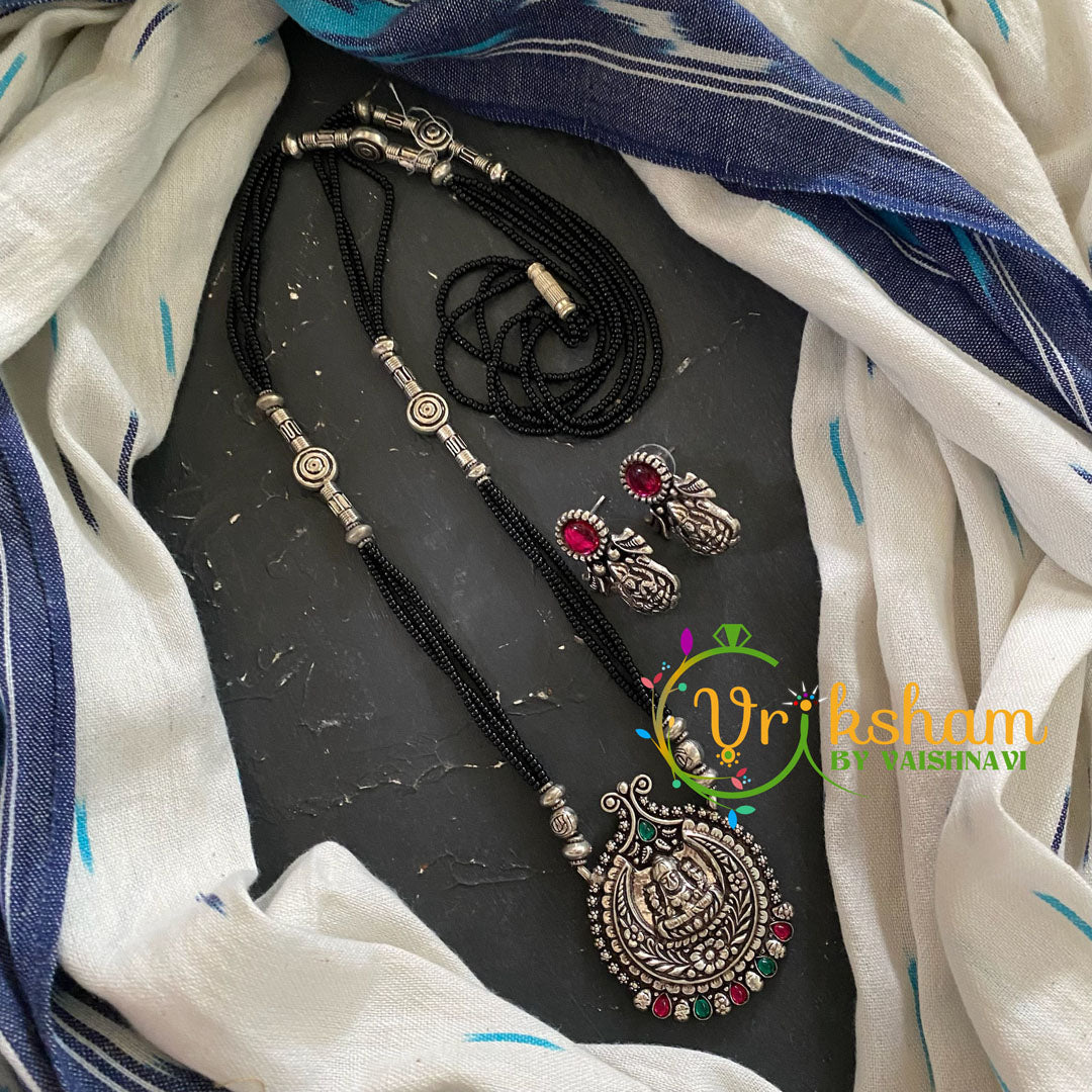 Lakshmi Pendant Black Bead Chain -S0065